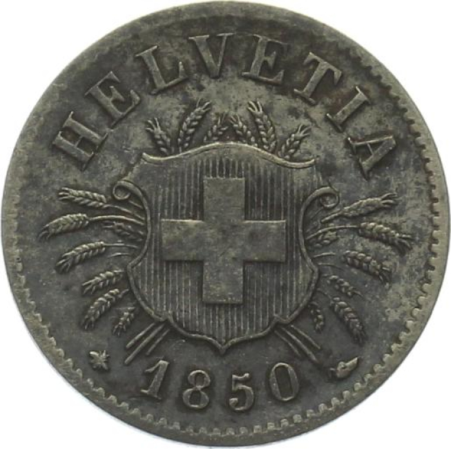 5 Rappen 1850 BB - vorzüglich, Patina